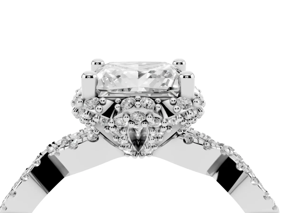 Princess Cut Halo Twist Band Solitaire Ring with Six-Prong Setting Silver