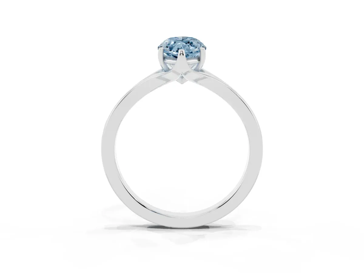 Fancy Blue Marquise Cut Solitaire Diamond Ring with Six-Prong Setting and Tapered Band Platinum