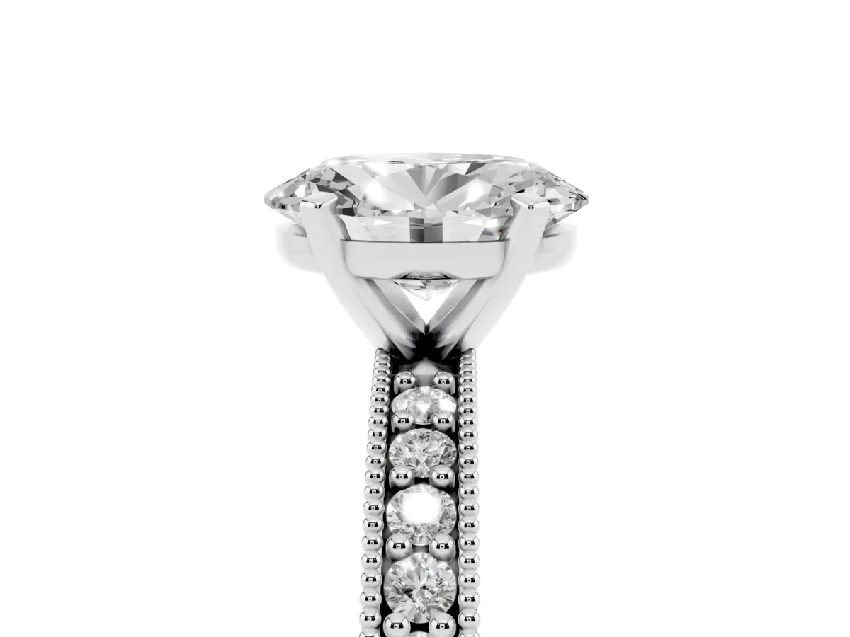 Oval Cut Diamond Milgrain Pavé Engagement Ring with Four-Prong Setting White gold