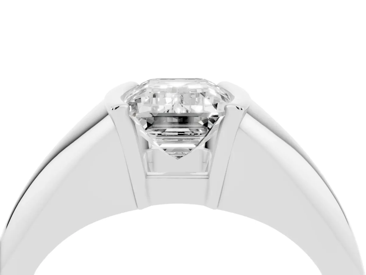 Emerald Cut Solitaire Tension Set Diamond Ring Silver