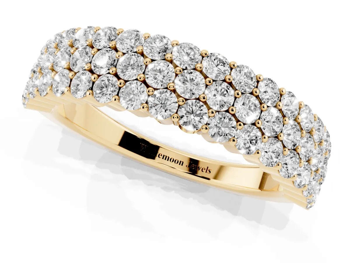 Round Diamond Checkerboard Pavé Promise Ring with Round Diamond Accents Yellow gold