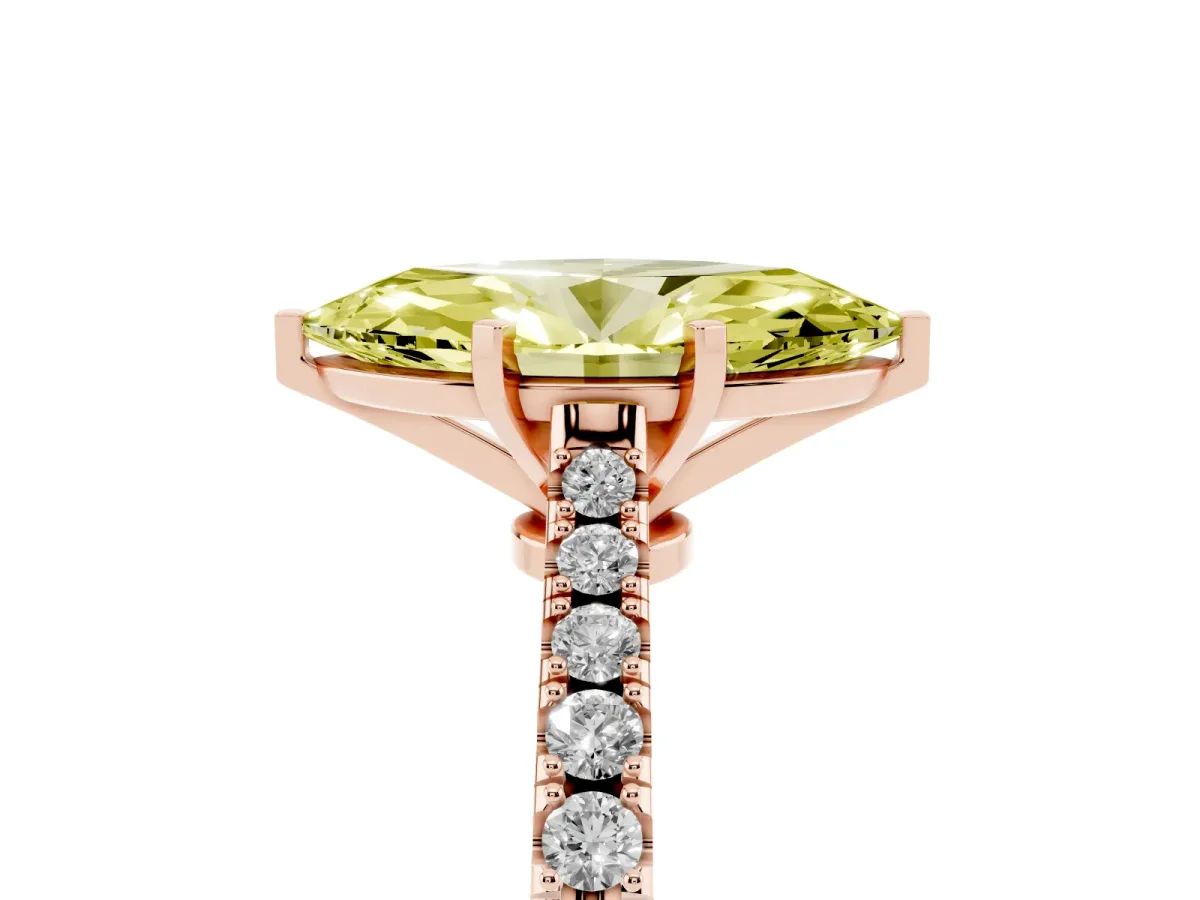 Fancy Yellow Marquise Cut Cut Solitaire Diamond Engagement Ring with Pave Band and Four-Prong Setting Rose gold