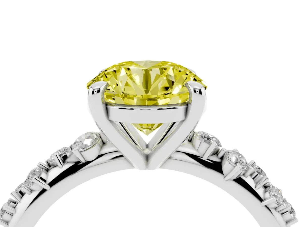 Fancy Yellow Round Cut Cut Diamond Vine Band with Four-Prong Setting Platinum