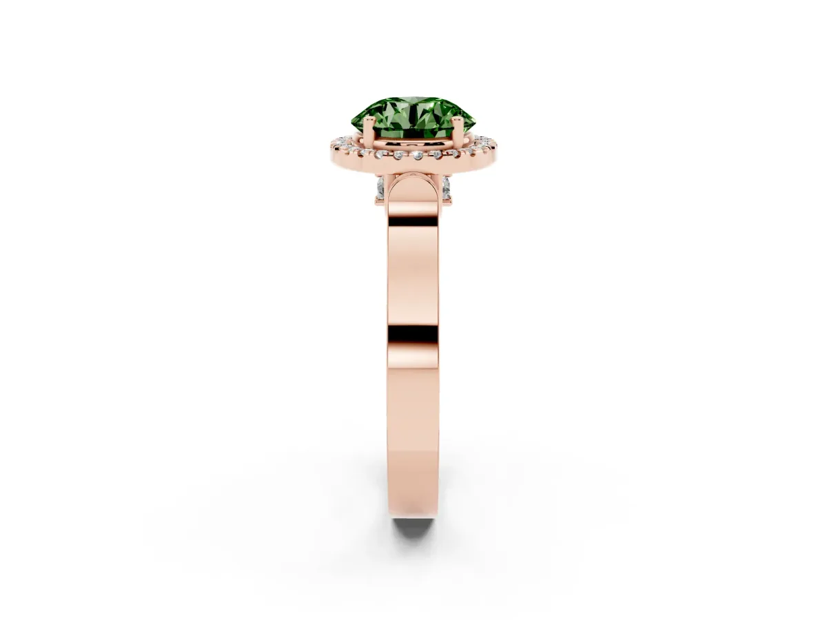 Fancy Green Round Cut Halo Pave Split Shank Prong Setting Ring Rose gold