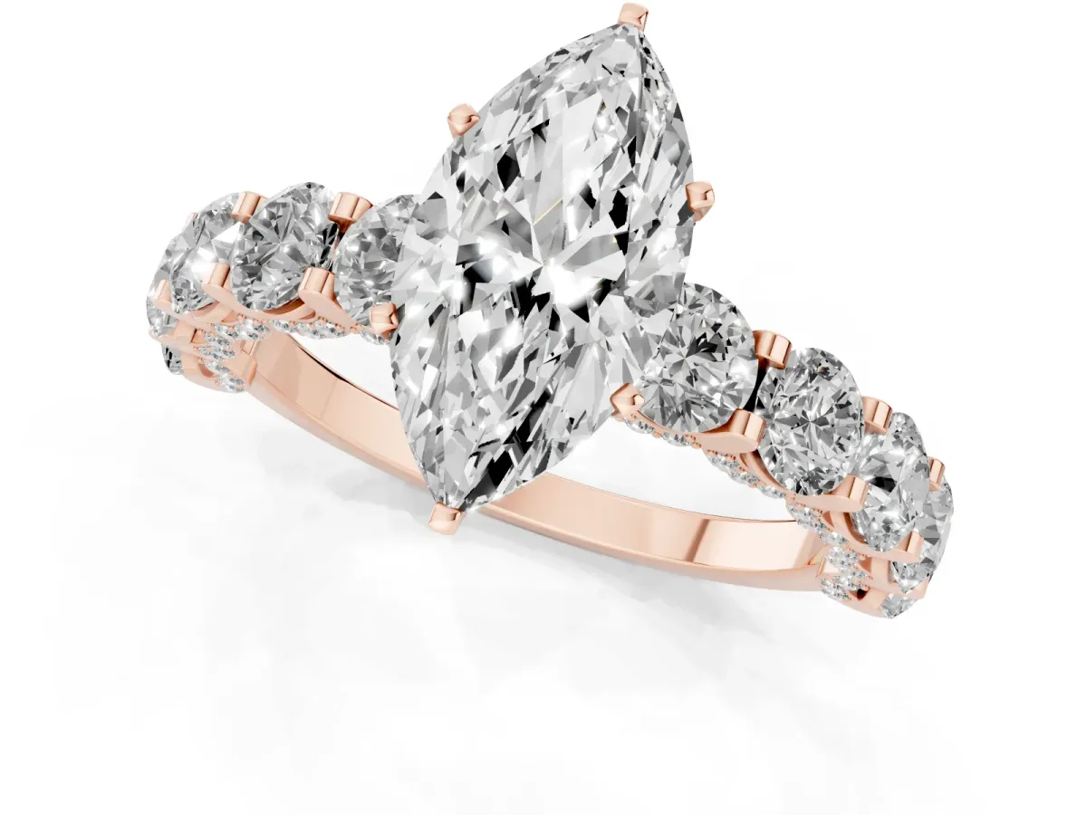 Marquise Cut Diamond Side Stone Engagement Ring with Four-Prong Setting Rose gold