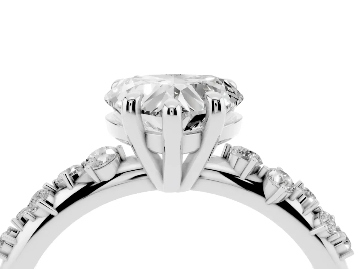 Heart Cut Cut Diamond Vine Band with Four-Prong Setting Silver
