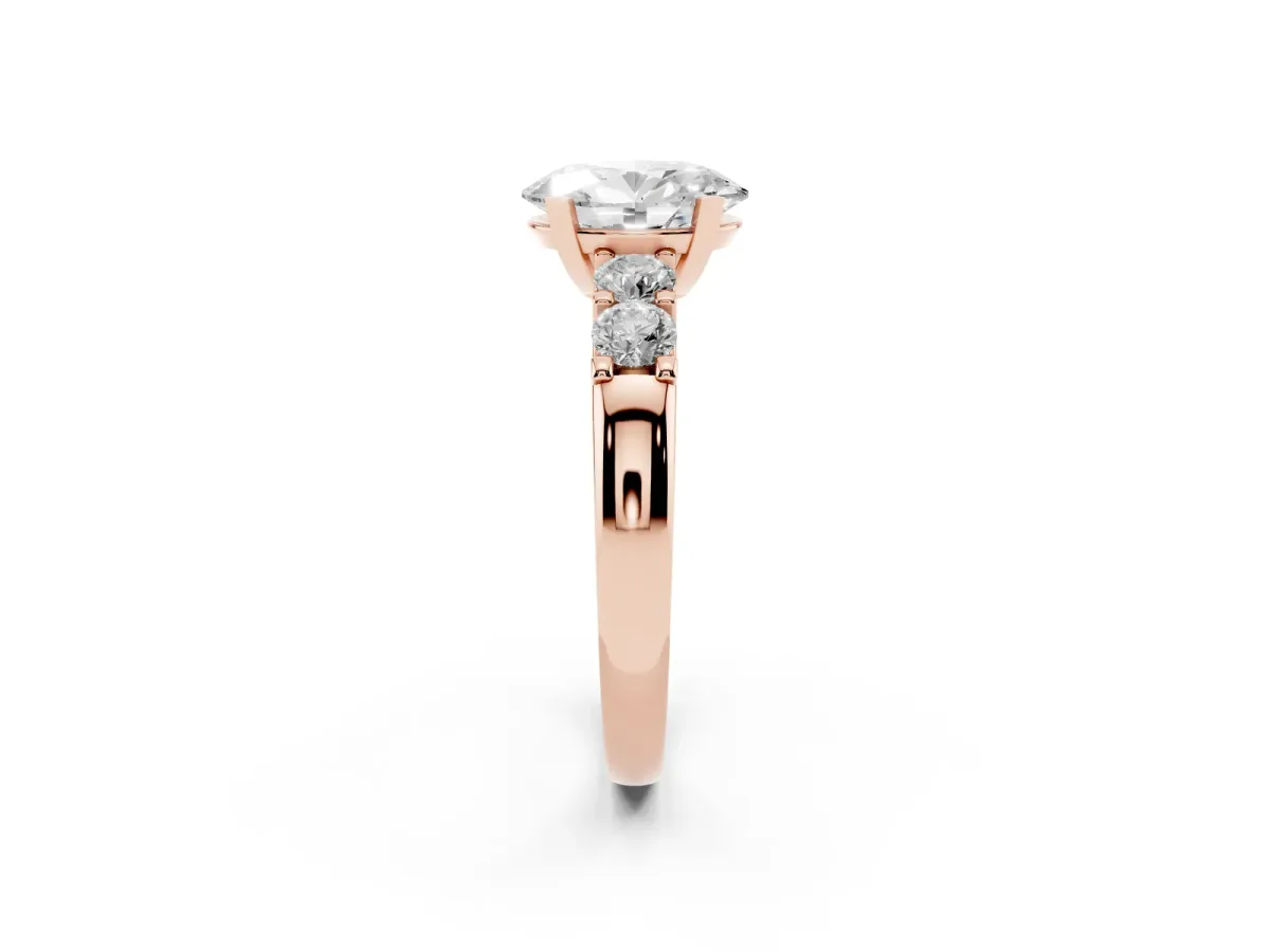 Oval Cut Brilliant Cut Diamond Five-Stone Prong Set Engagement Ring with Channel Band Rose gold