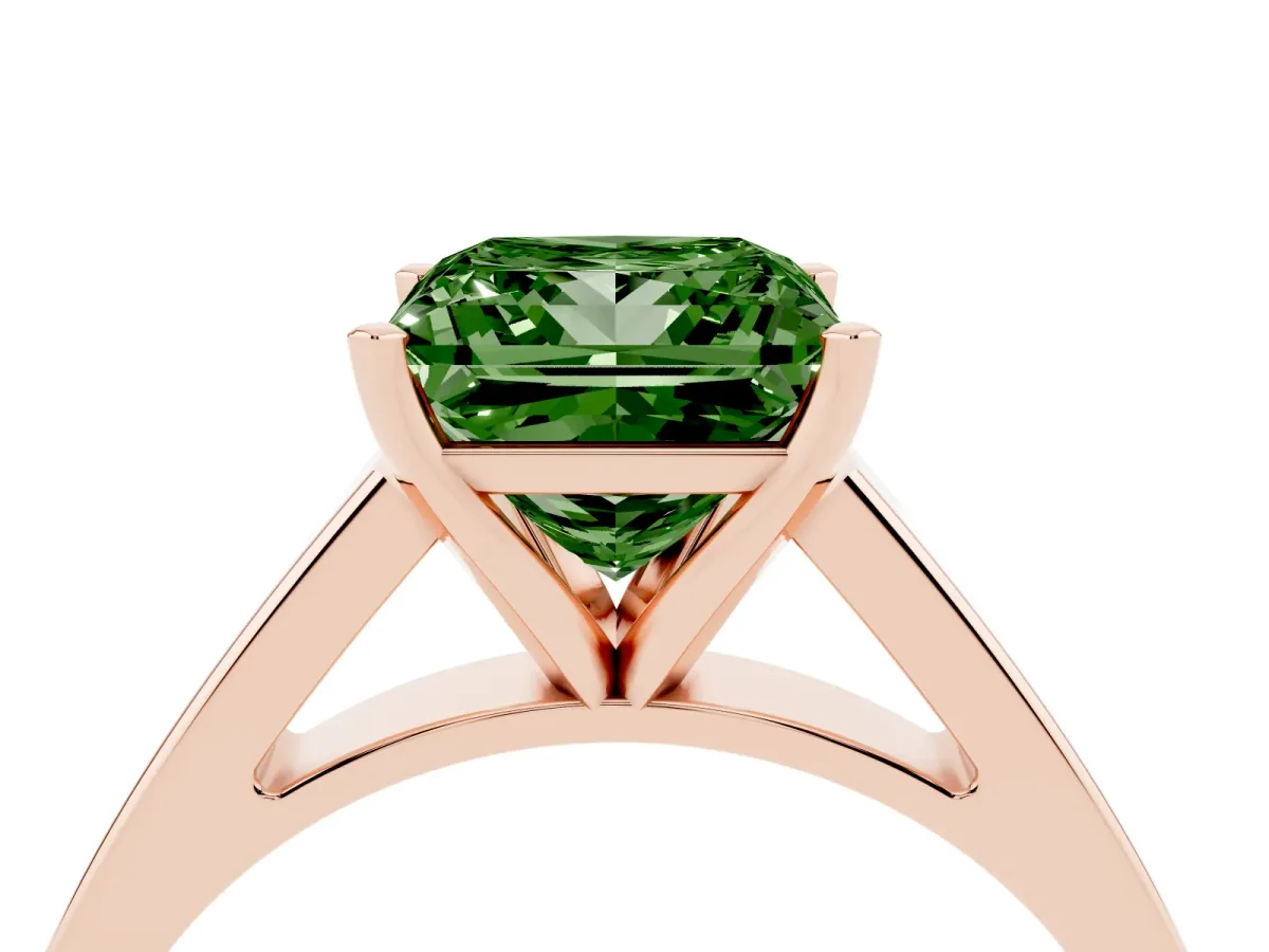 Fancy Green Princess Cut Solitaire Engagement Ring with Four-Prong Setting and Tapered Band Rose gold
