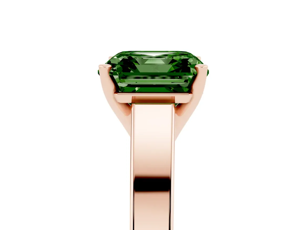 Fancy Green Asscher Cut Solitaire Engagement Ring with Four-Prong Setting and Tapered Band Rose gold