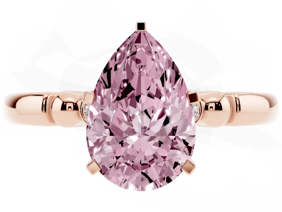 Fancy Pink Pear Cut Solitaire Beaded Band with Four-Prong Setting Rose gold