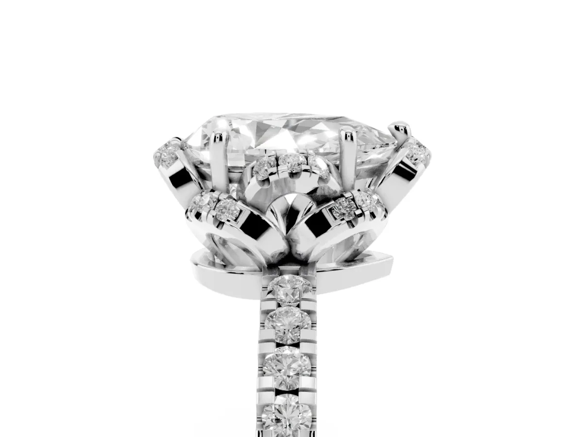 Pear Cut Diamond Halo Pave Band with Four-Prong Setting Silver
