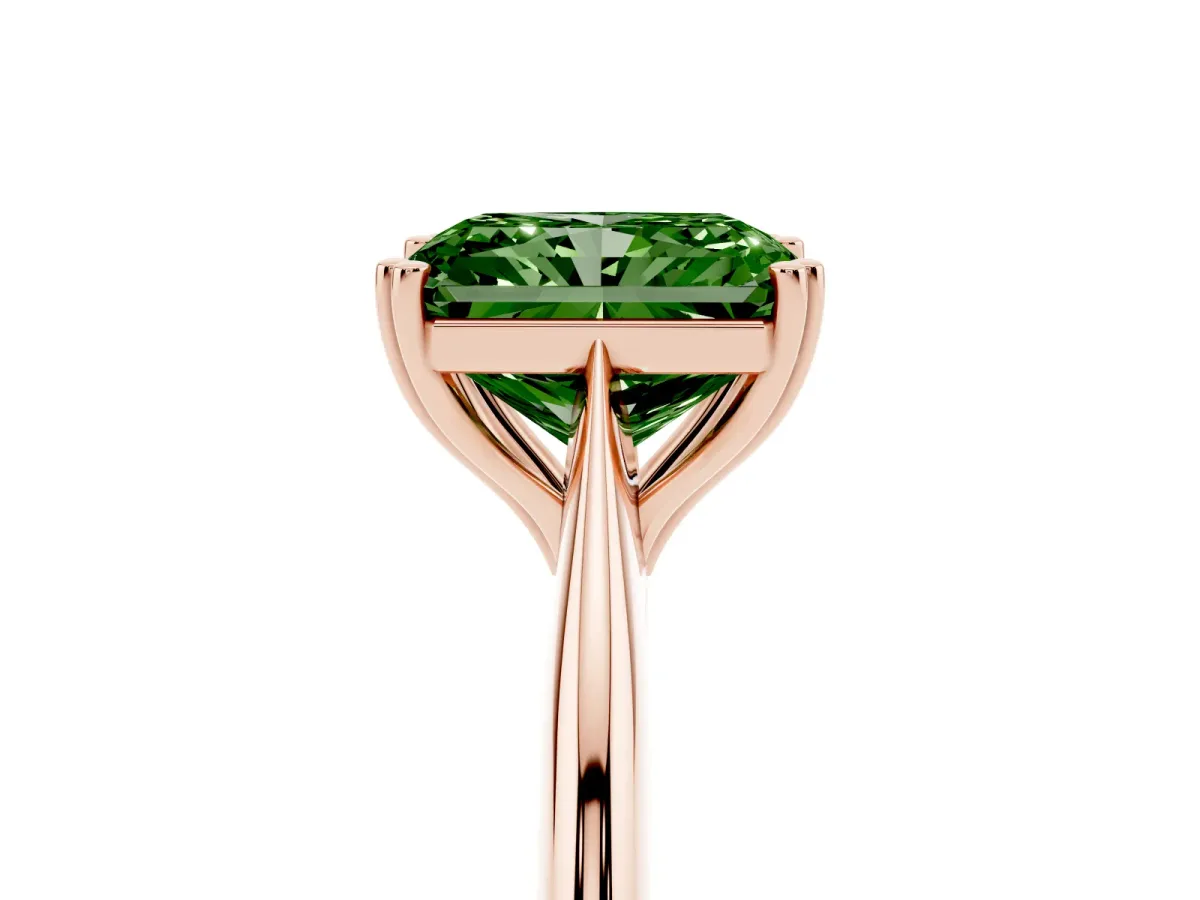 Fancy Green Radiant Cut Solitaire Diamond Ring with Six-Prong Setting and Classic Band Rose gold