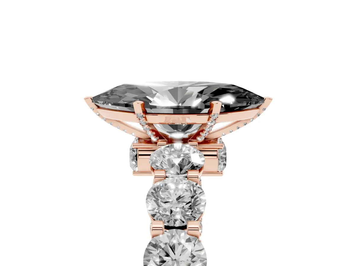 Fancy Black Marquise Cut Diamond Side Stone Engagement Ring with Four-Prong Setting Rose gold