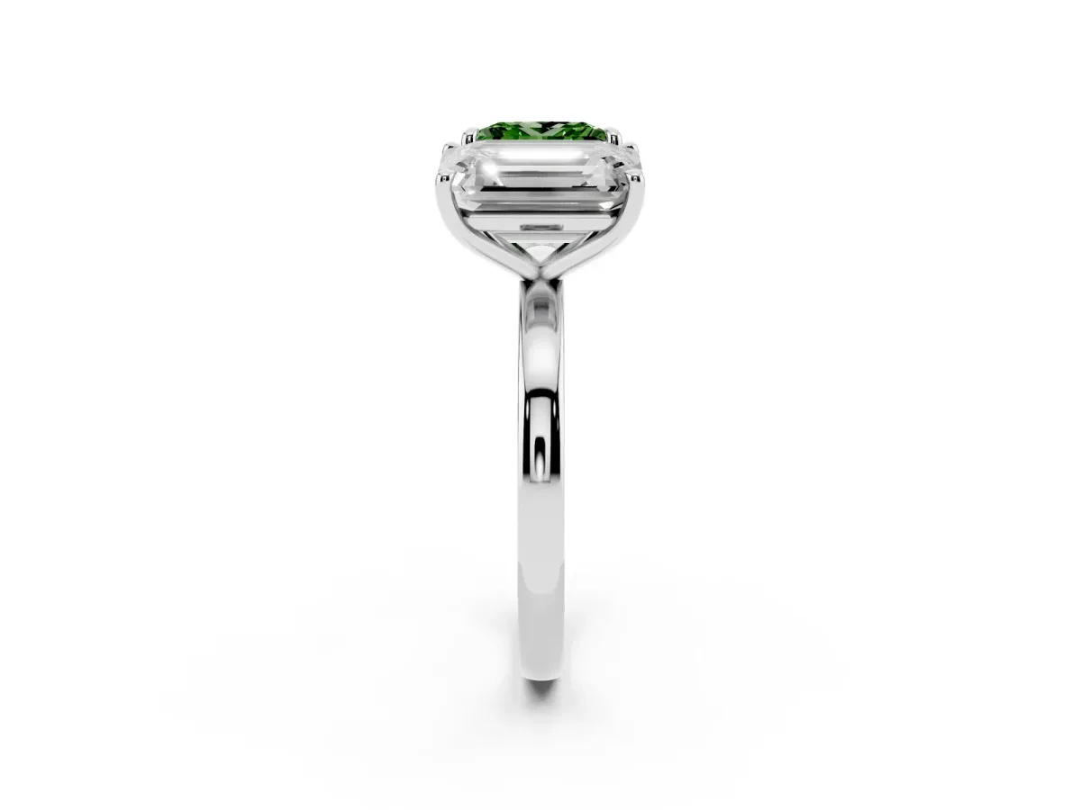 Fancy Green Princess Cut and Emerald Cut Toi Moi Ring with Prong Setting Silver