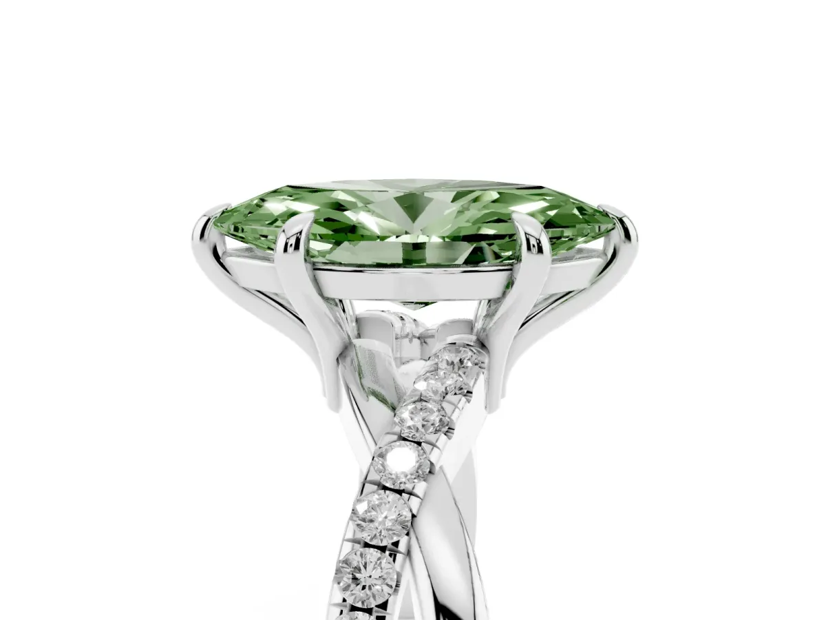 Fancy Green Marquise Cut Cut Diamond Twist Band Solitaire with Prong Setting Silver