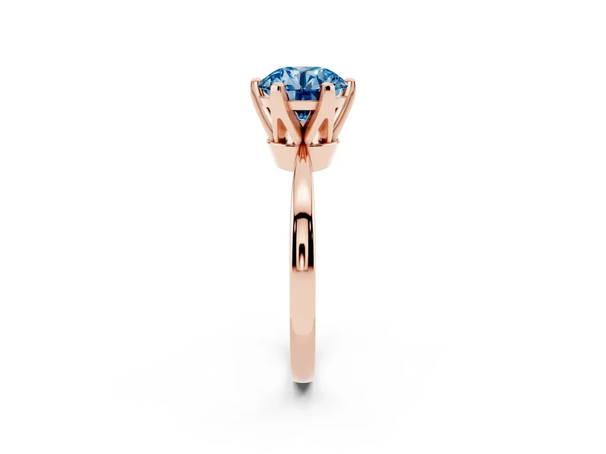 Fancy Blue Round Cut Solitaire Engagement Ring with Six-Prong Setting and Tapered Band Rose gold