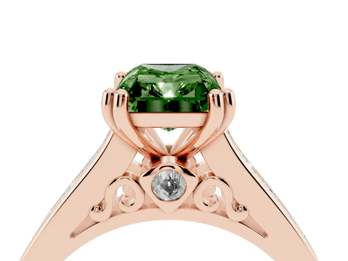 Fancy Green Radiant Cut Cut Channel Set Solitaire Engagement Ring with Prong Setting Rose gold