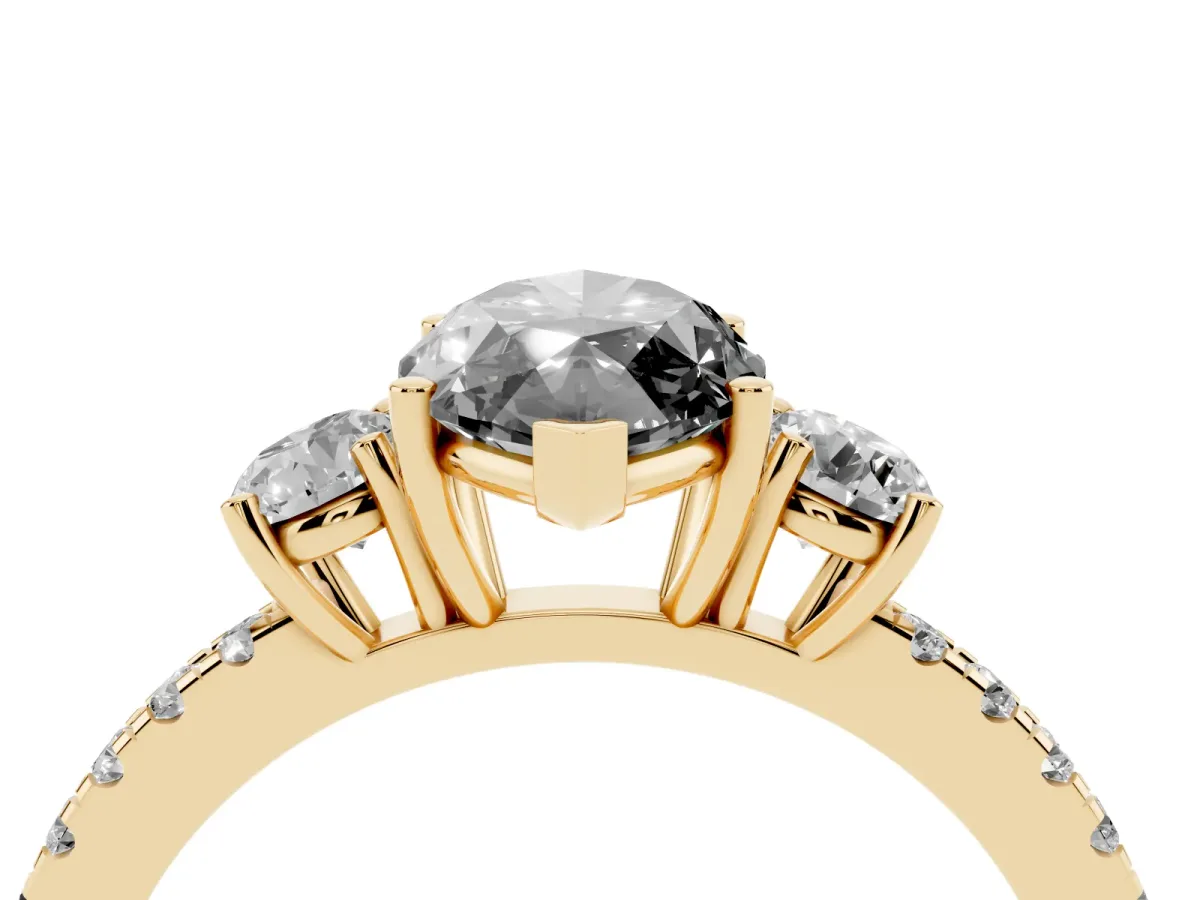 Fancy Black Three-Stone Marquise Cut Cut Diamond Pavé Band with Prong Setting Yellow gold