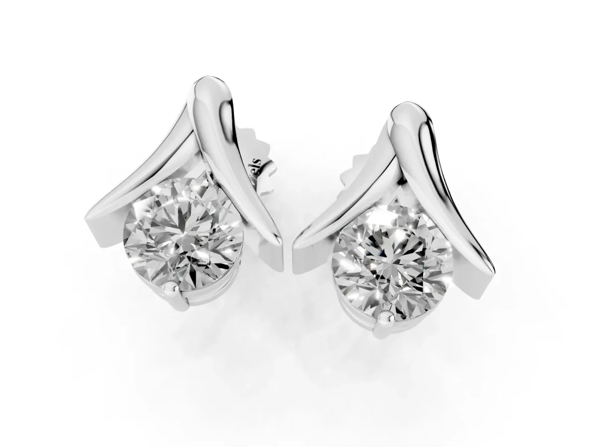 Round Diamond Inverted V Stud Earrings Platinum