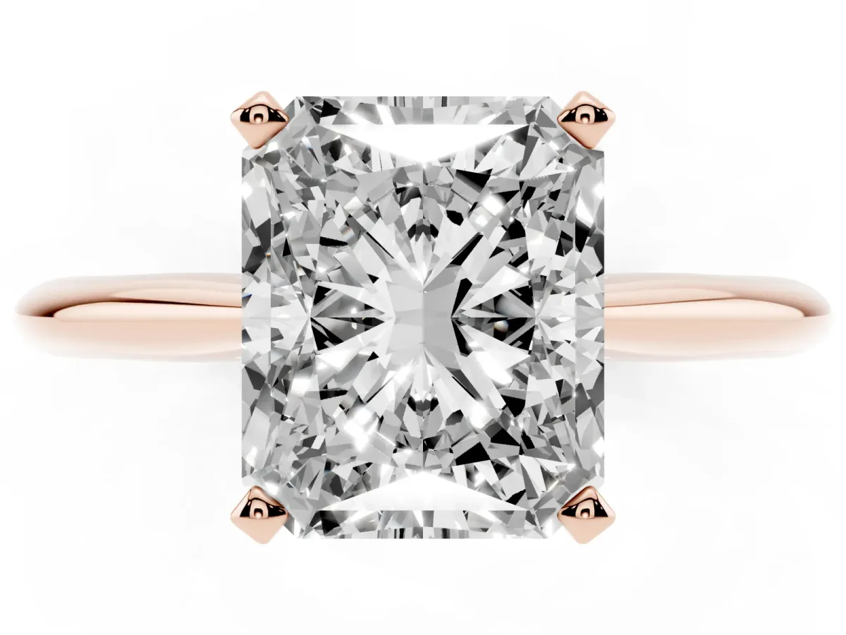 Radiant Cut Cut Solitaire Ring with Four-Prong Setting on a Classic Band Rose gold