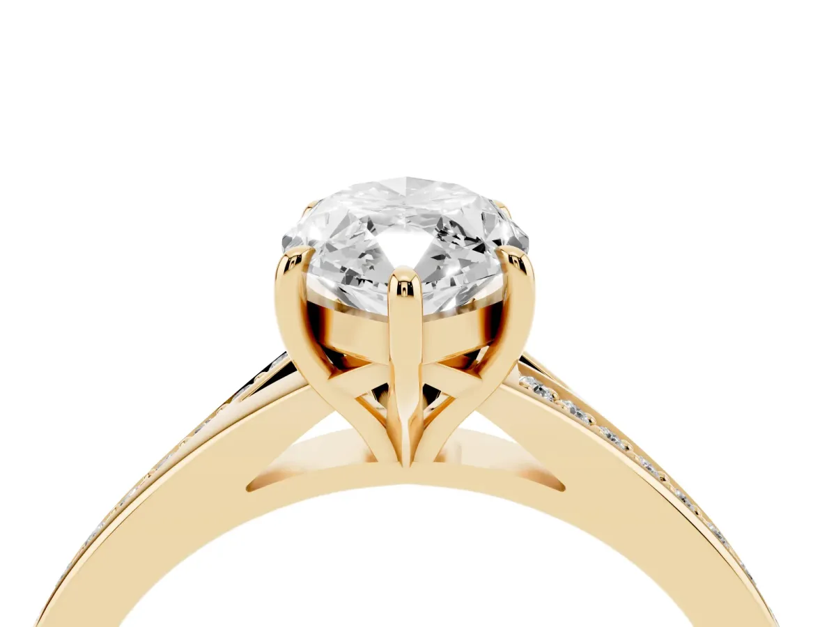 Marquise Cut Diamond Solitaire Ring with Pavé Band and Prong Setting Yellow gold