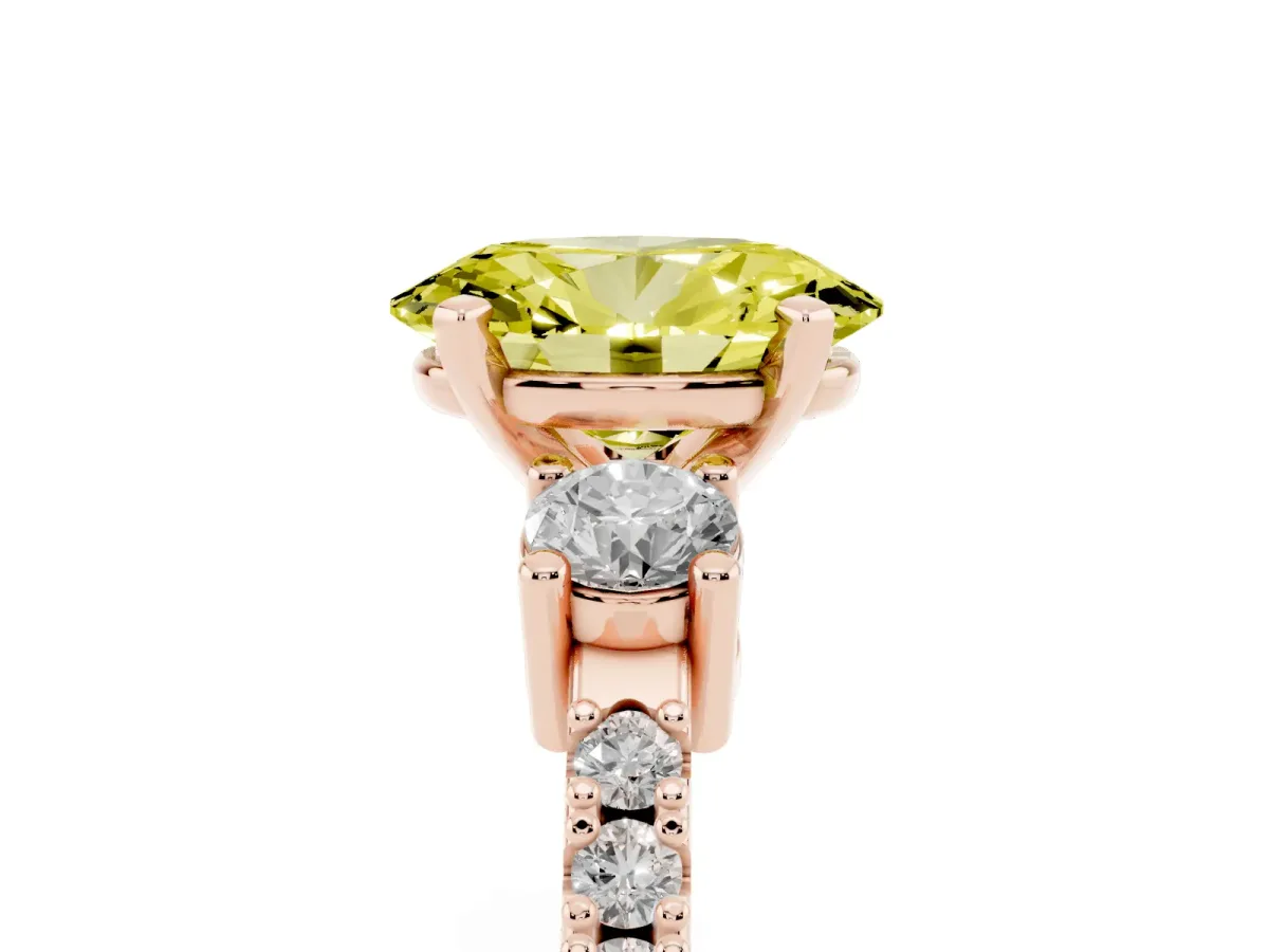 Fancy Yellow Oval Cut Three-Stone Diamond Pavé Band with Prong Setting Rose gold