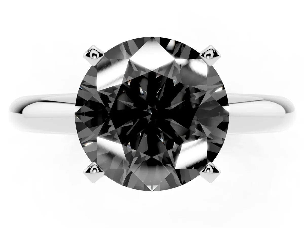 Fancy Black Round Cut Diamond Solitaire Engagement Ring with Round Band and Four-Prong Setting Platinum