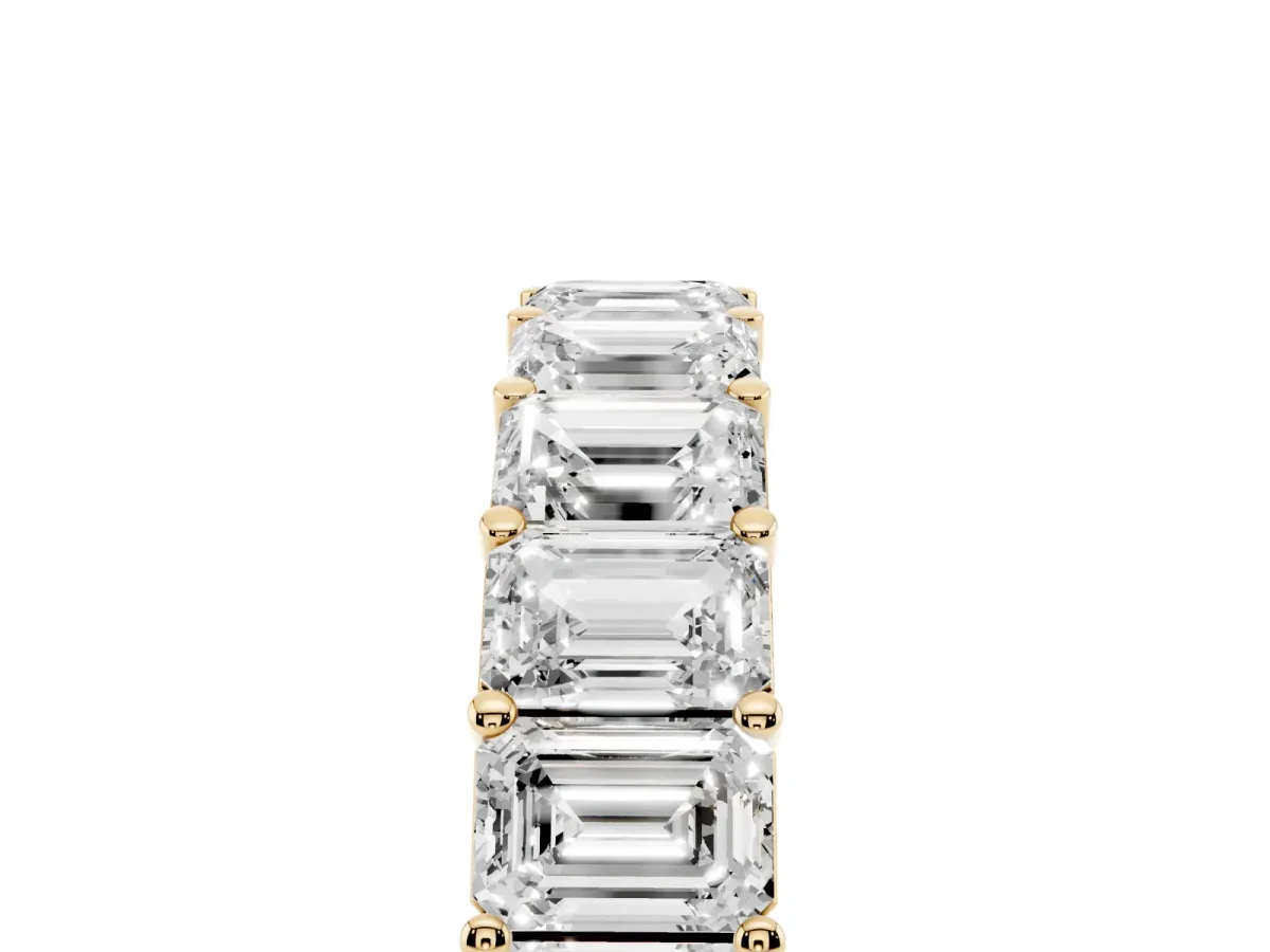 Emerald Cut Diamond Eternity Band with Shared Prong Setting Yellow gold