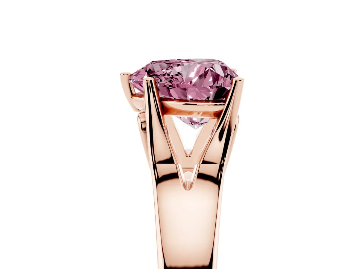 Fancy Pink Heart Cut Solitaire Diamond Ring with Cathedral Band and Four-Prong Setting Rose gold