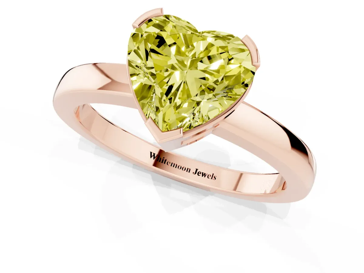 Fancy Yellow Heart Cut Cut Solitaire Ring with Four-Prong Setting and Classic Band Rose gold
