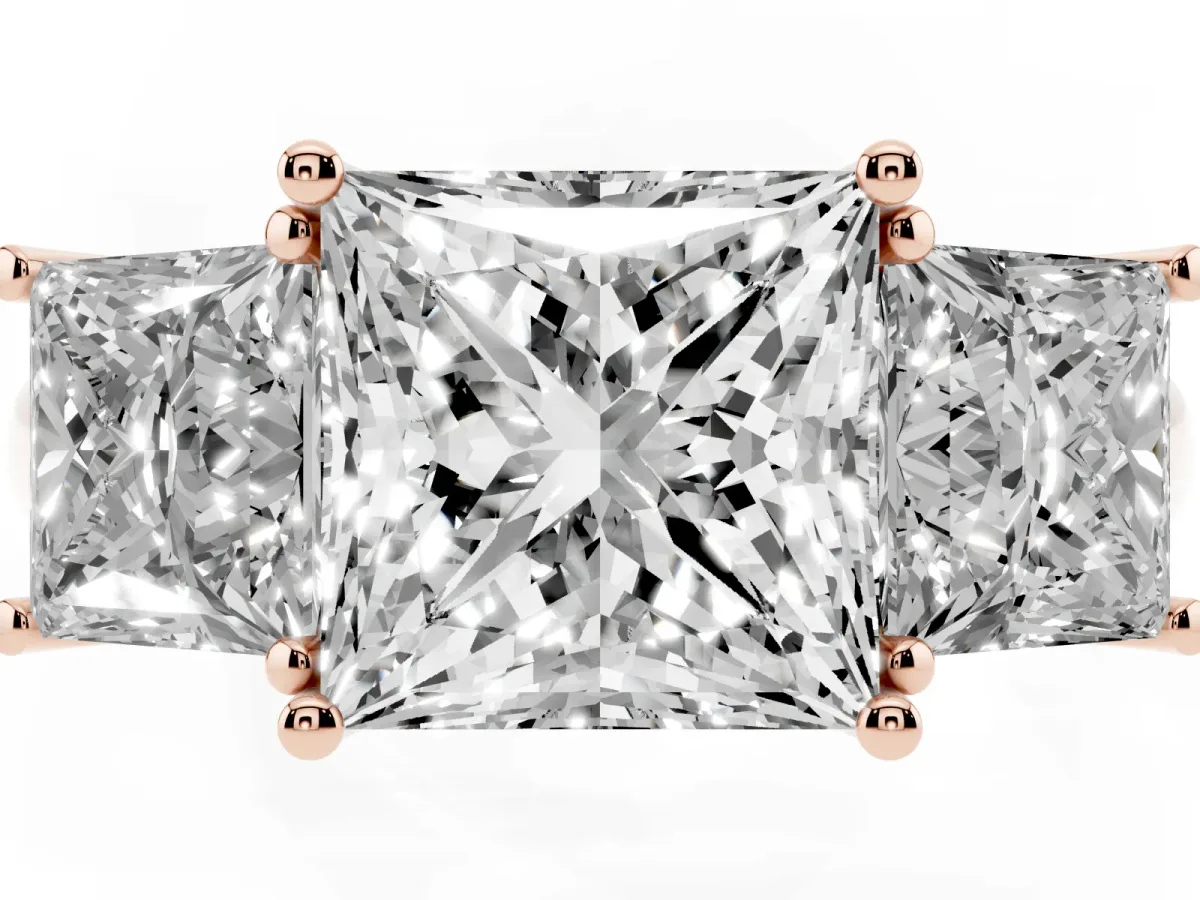 Three-Stone Princess Cut Diamond Engagement Ring with Prong Setting Rose gold