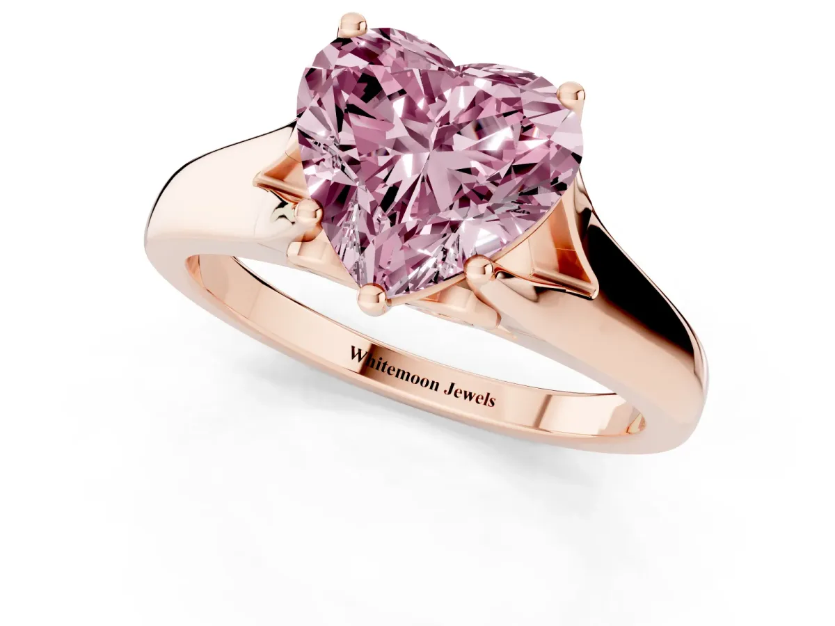Fancy Pink Heart Cut Solitaire Diamond Ring with Cathedral Band and Four-Prong Setting Rose gold
