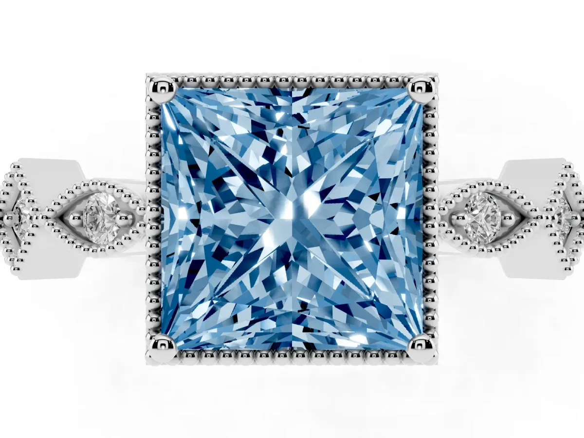 Fancy Blue Princess Cut Milgrain Marquise Diamond Twist Band Ring Platinum