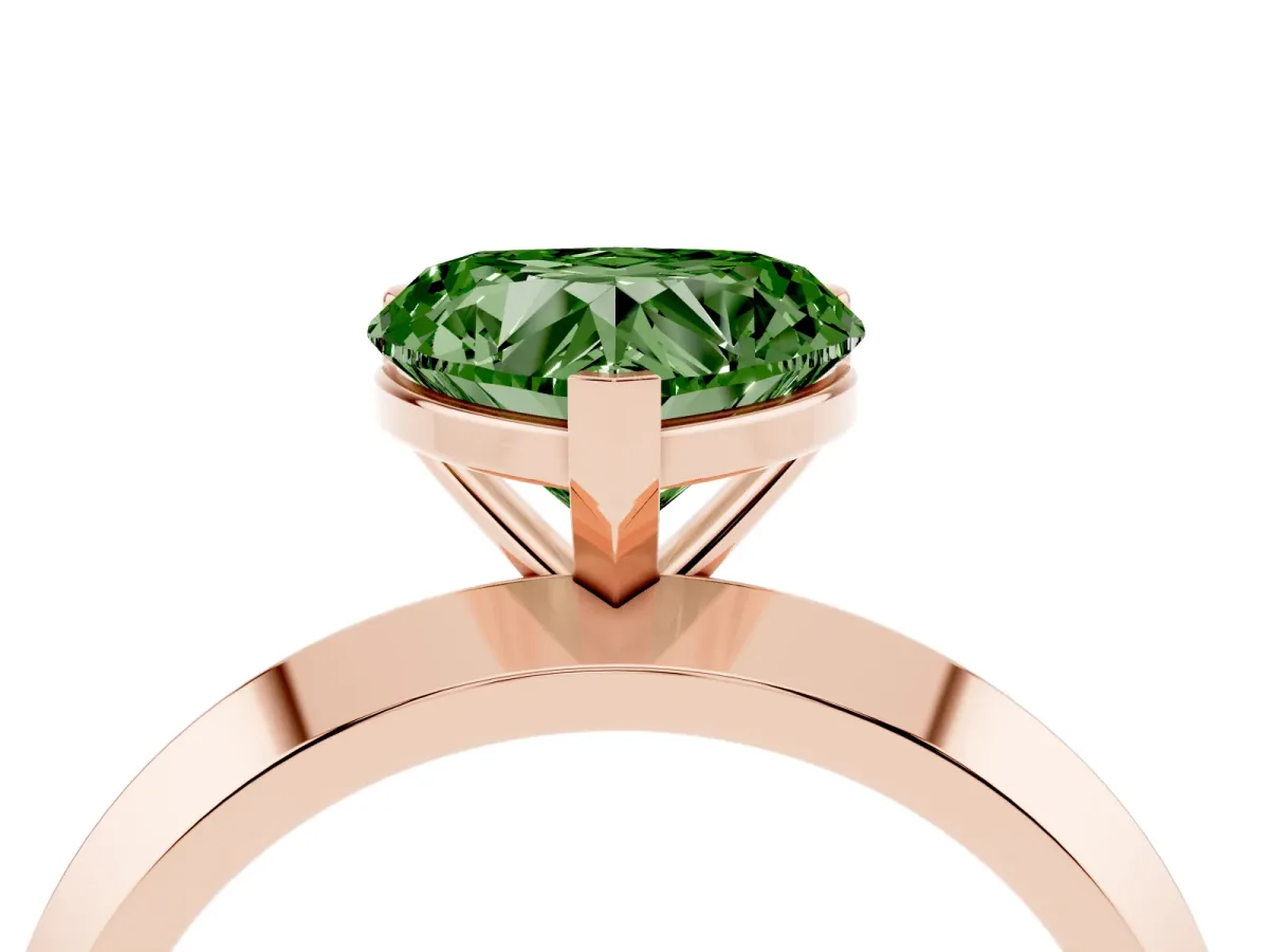 Fancy Green Heart Cut Cut Solitaire Engagement Ring with Flat Band and Four-Prong Setting Rose gold