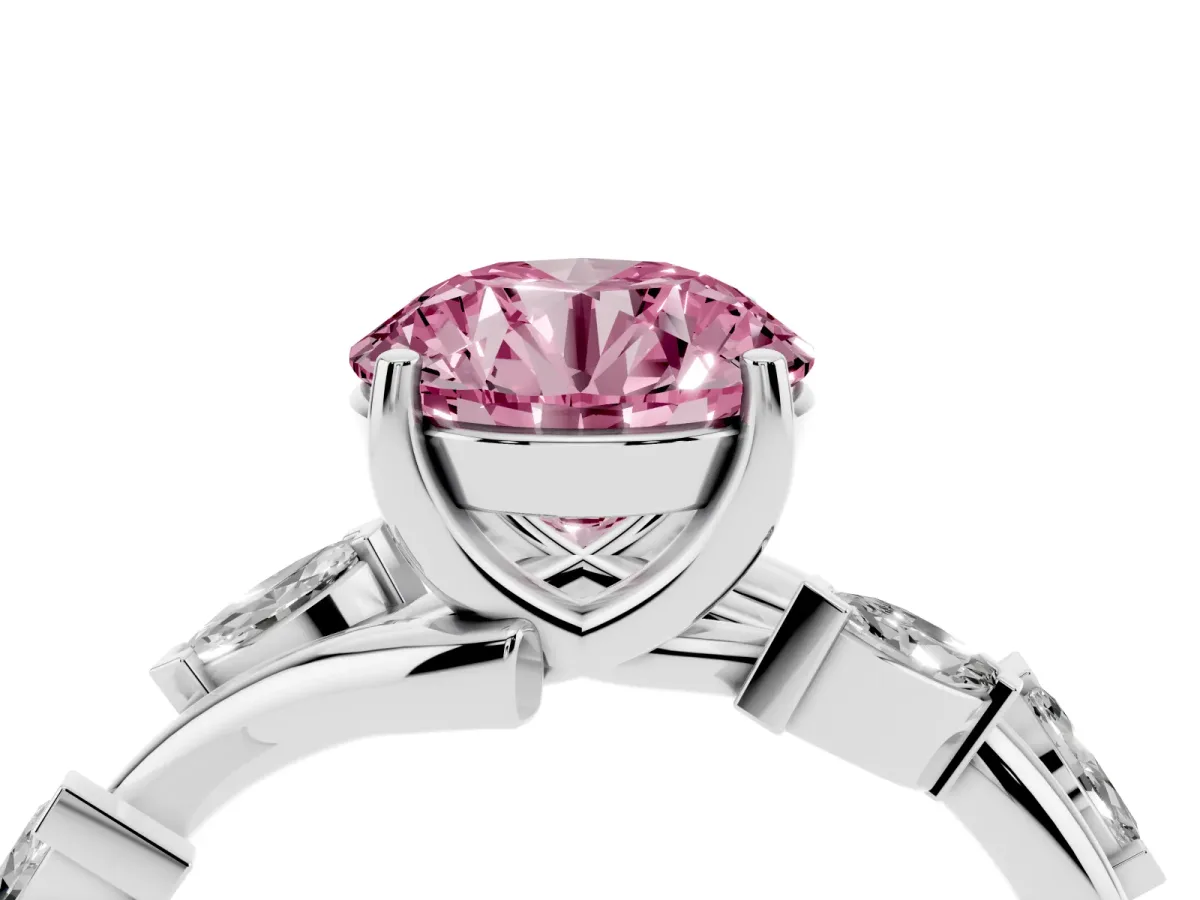 Fancy Pink Round Cut Solitaire Twisted Band Marquise Accent Prong Setting Ring Silver
