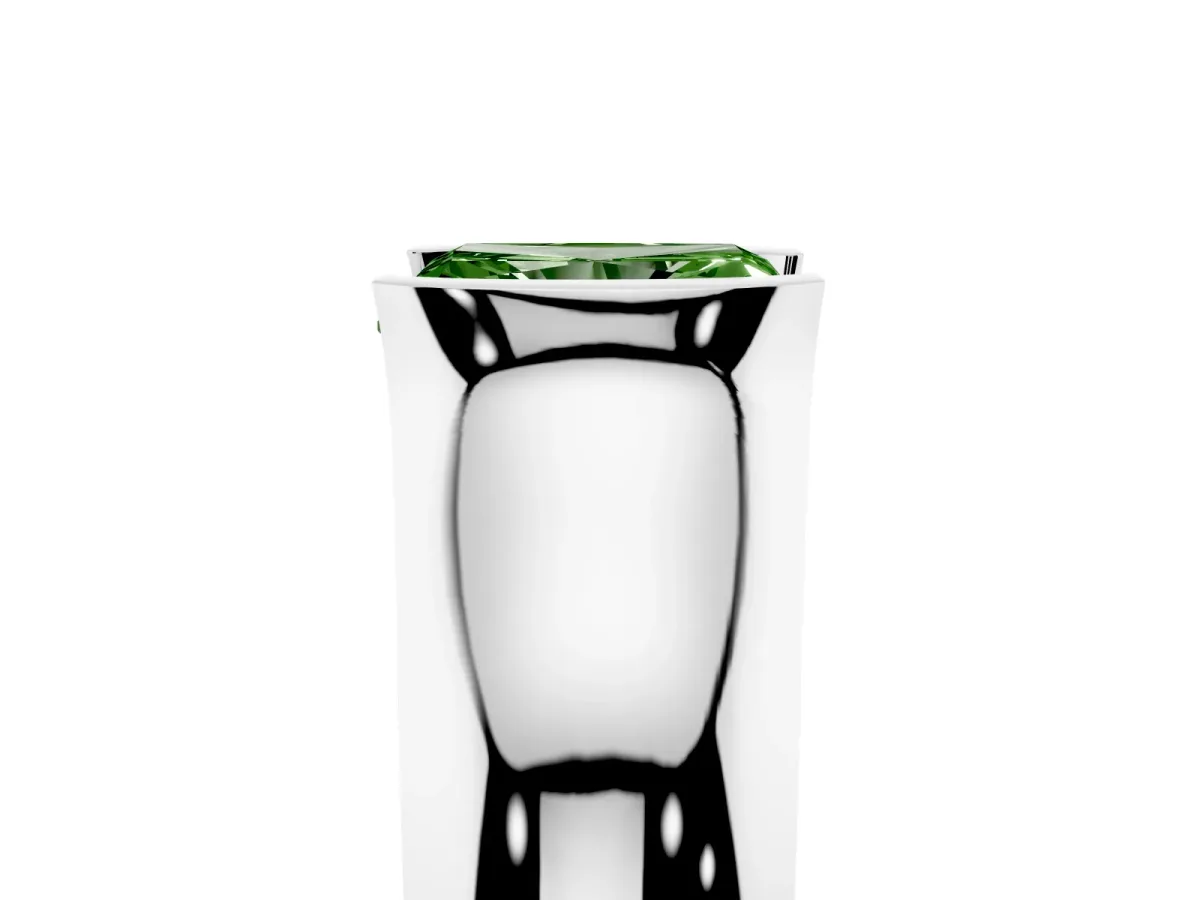 Fancy Green Radiant Cut Solitaire Bezel Set Diamond Ring with Wide Band Silver