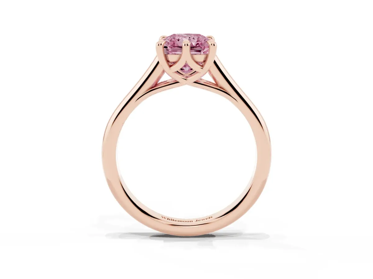 Fancy Pink Radiant Cut Solitaire Engagement Ring with Six-Prong Setting and Classic Band Rose gold
