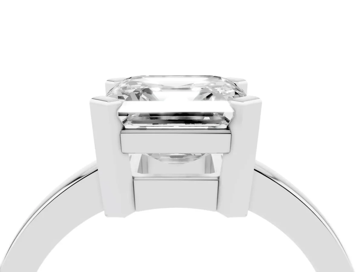 Asscher Cut Cut Solitaire Ring with Four-Prong Setting and Classic Band Silver