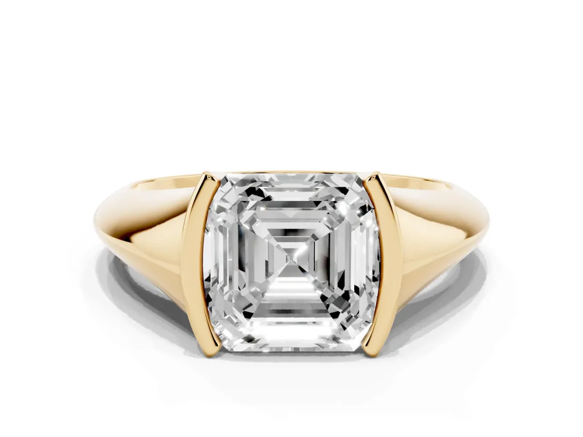 Asscher Cut Solitaire Tension Set Diamond Ring Yellow gold