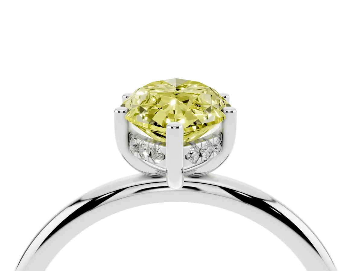 Fancy Yellow Marquise Cut Cut Solitaire Engagement Ring with Four-Prong Setting and Classic Band Platinum
