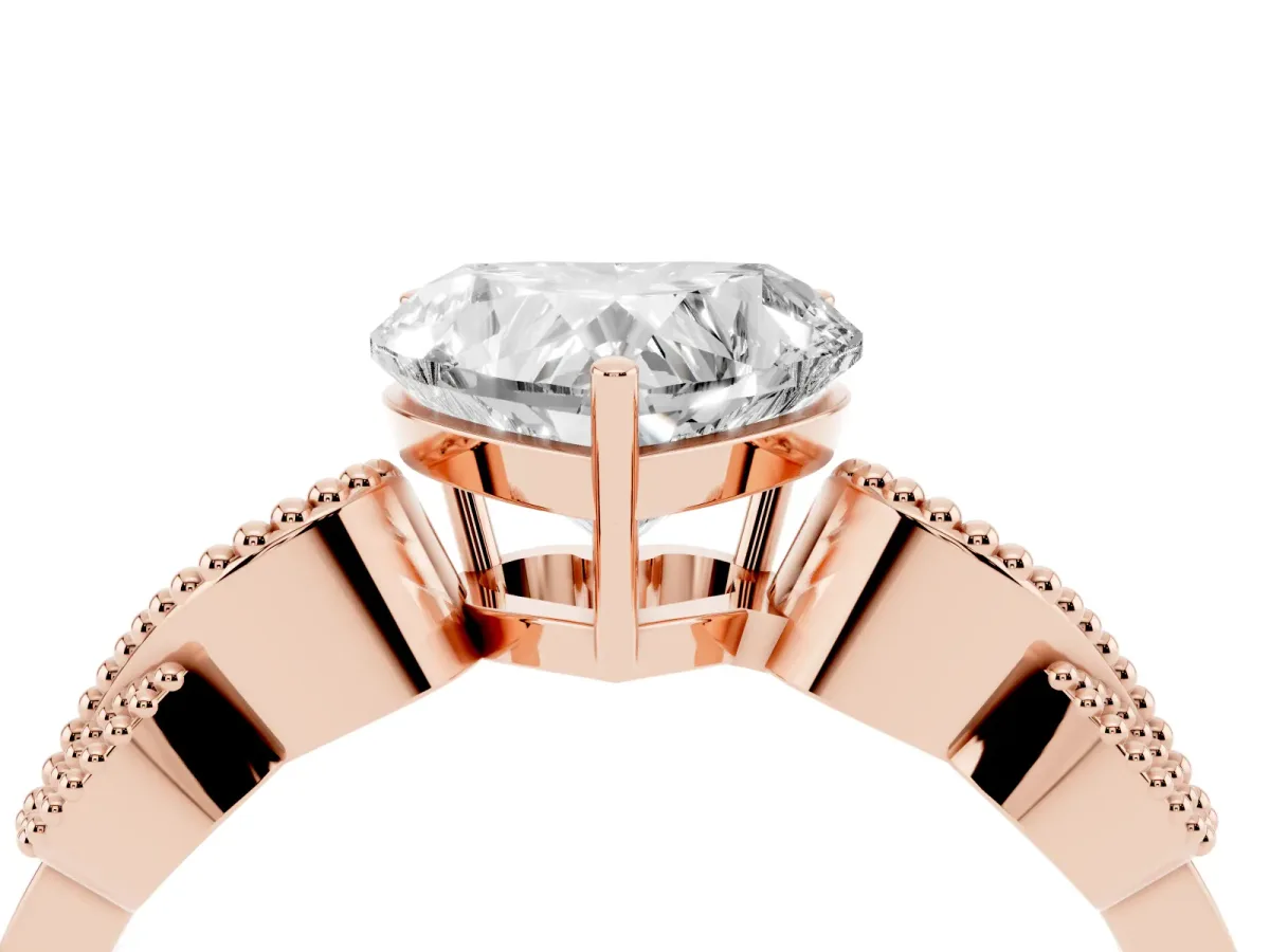 Heart Cut Solitaire Milgrain Leaf Band with Prong Setting Rose gold