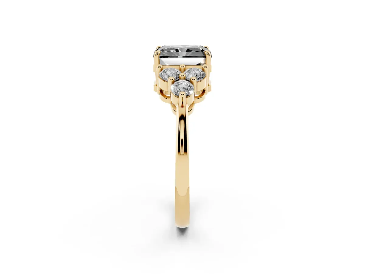 Fancy Black Radiant Cut Brilliant Diamond Cluster Accent Solitaire Ring with Prong Setting Yellow gold