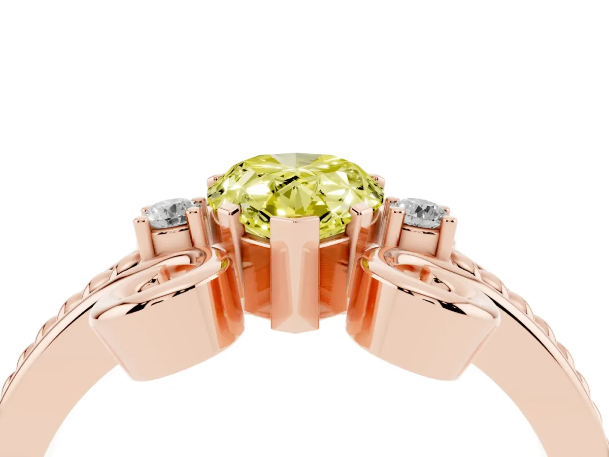 Fancy Yellow Pear Cut Solitaire Twisted Band Scroll Prong Ring Rose gold