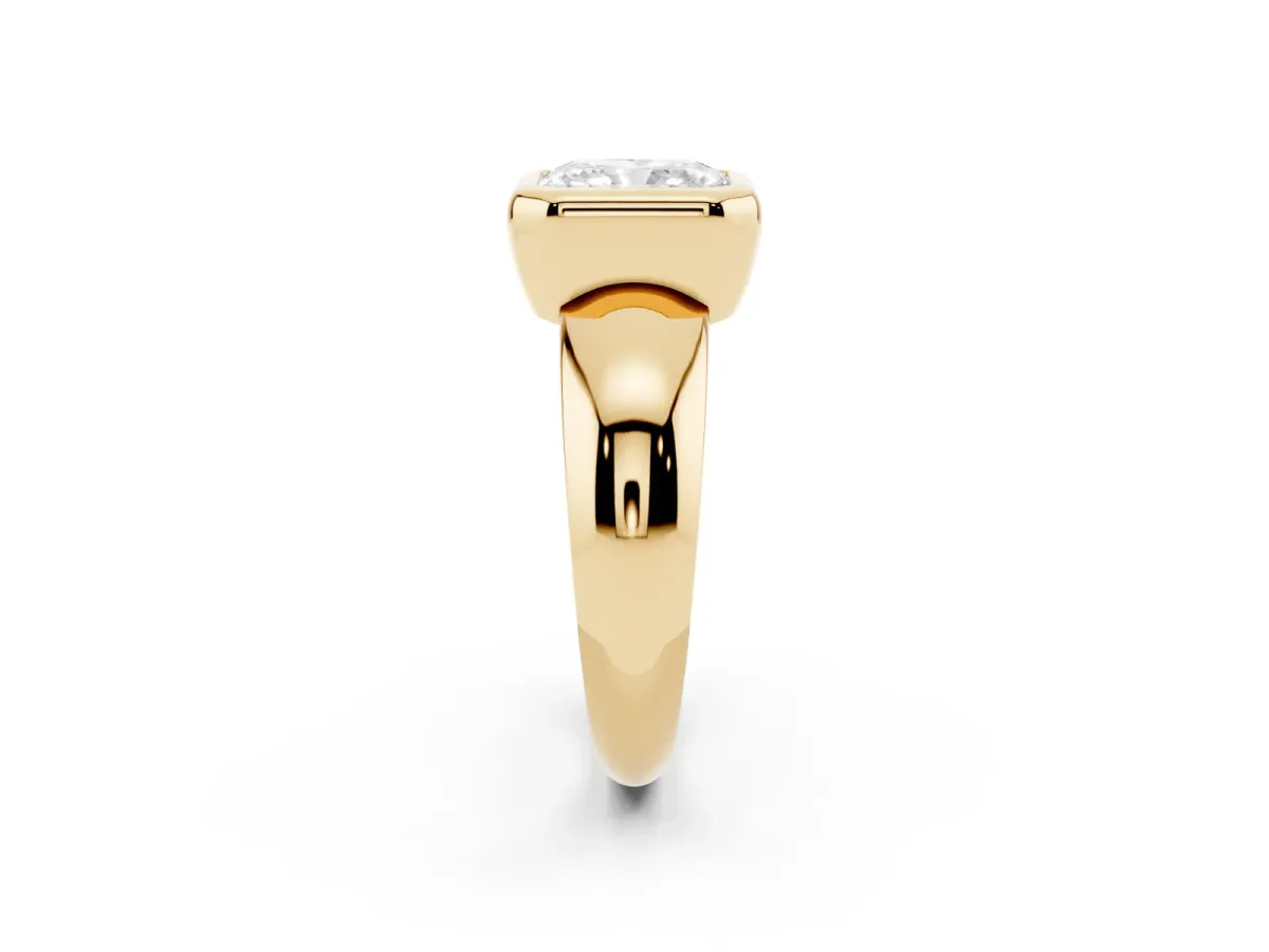 Bezel Set Radiant Cut Solitaire Ring with Wide Band Yellow gold