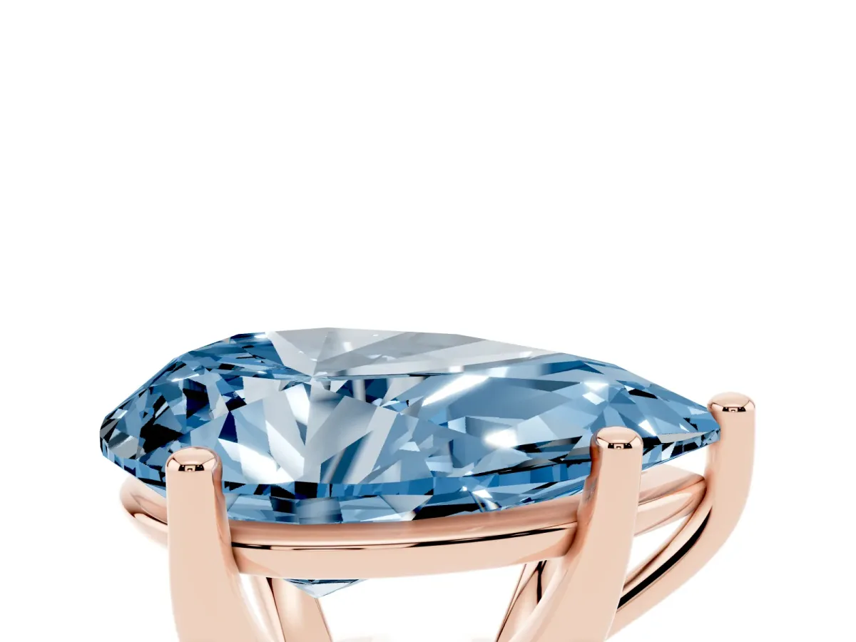 Fancy Blue Pear Cut Cut Diamond Solitaire Engagement Ring with Tapered Plain Band and Four-Prong Setting Rose gold