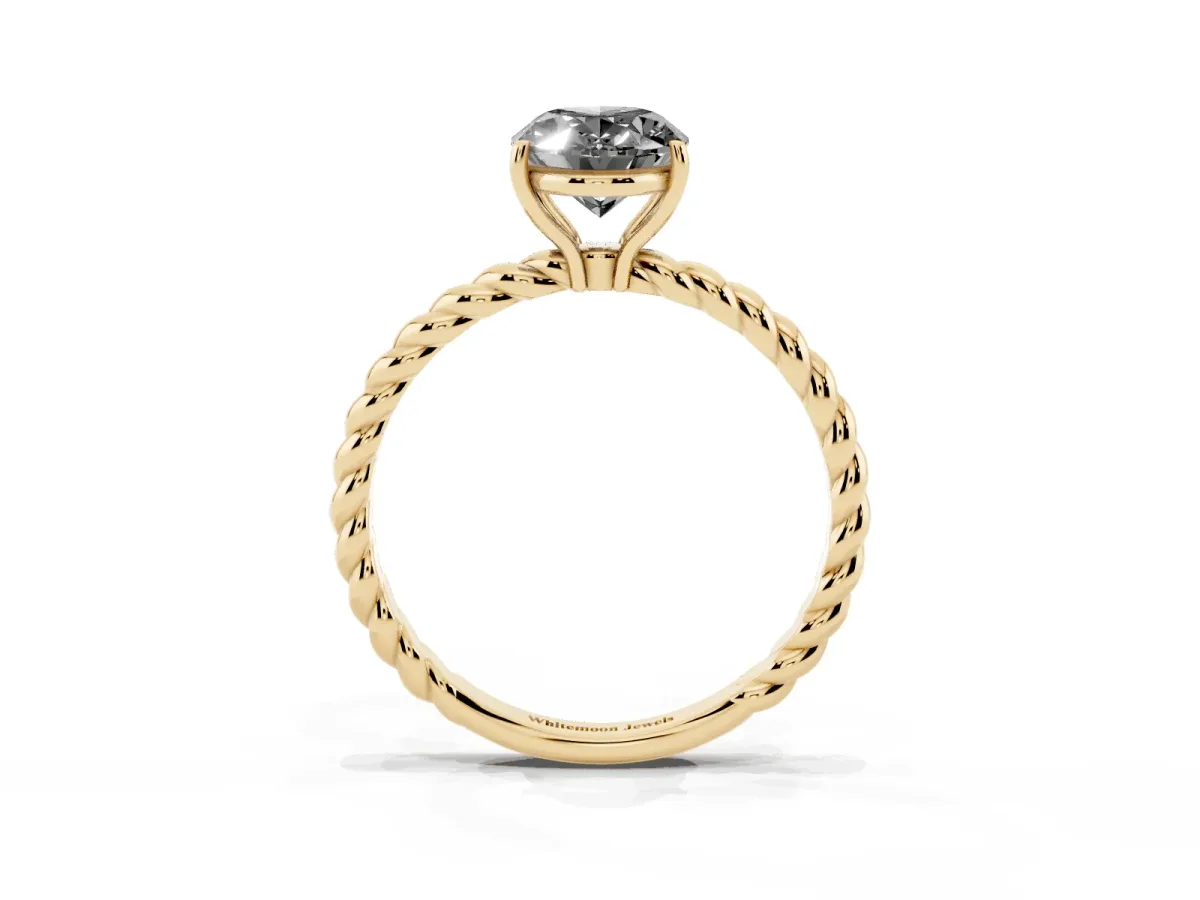 Fancy Black Oval Cut Solitaire Twisted Band 4-Prong Ring Yellow gold