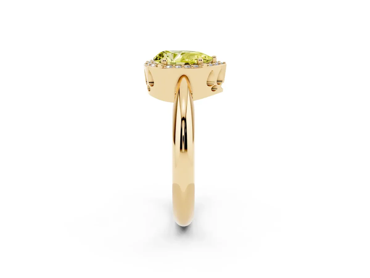 Fancy Yellow Pear Cut Cut Diamond Halo Engagement Ring with Split Shank and Four-Prong Setting Yellow gold