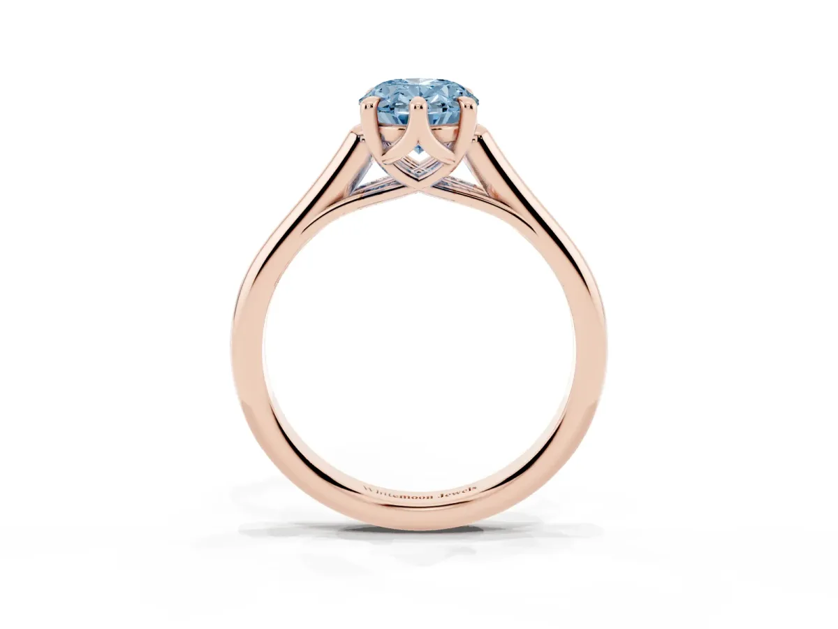 Fancy Blue Oval Cut Solitaire Engagement Ring with Six-Prong Setting and Classic Band Rose gold