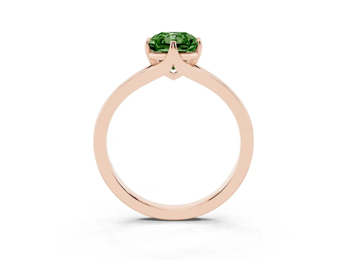 Fancy Green Radiant Cut Solitaire Diamond Ring with Six-Prong Setting and Tapered Band Rose gold