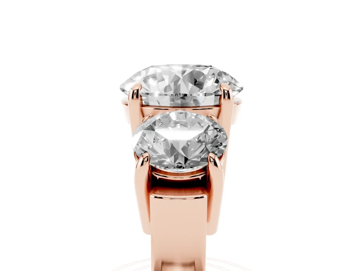 Three-Stone Round Cut Cut Diamond Ring with Round Accent Stones, Prong Setting, and Classic Band Rose gold